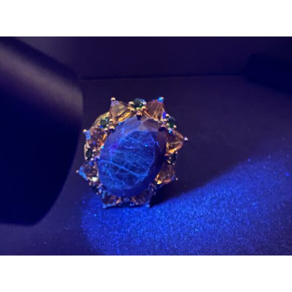 NEW chocolate sapphire multi gem cocktail ring in vermeil size 7 - Picture 6 of 16